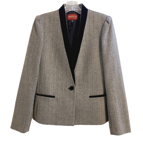 Sasson | Women's Vintage Chevron Striped Wool Jacket Blazer (Size 10/11) - Picture 1 of 15